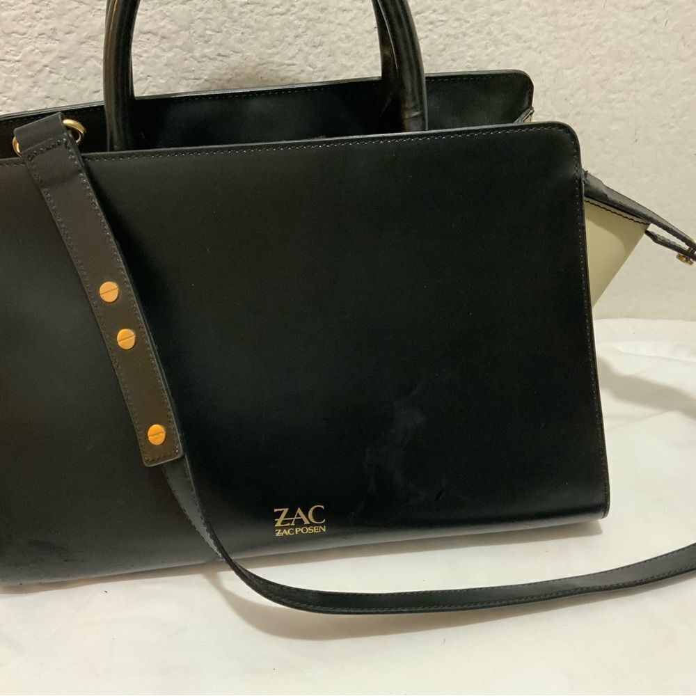 Zac Posen Eartha E/W Black Beige Leather Satchel